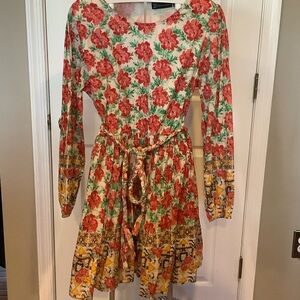 New York & Company Red Floral Long Sleeve Dress